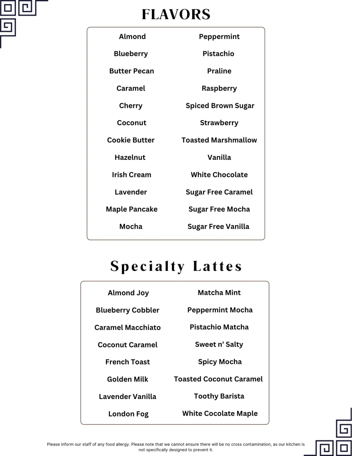 Flavors & Specialty Lattes